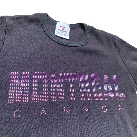 Y2K Mcbling montreal sequin sparkle vintage baby tee lettuce edge pink black - Picture 3 of 3